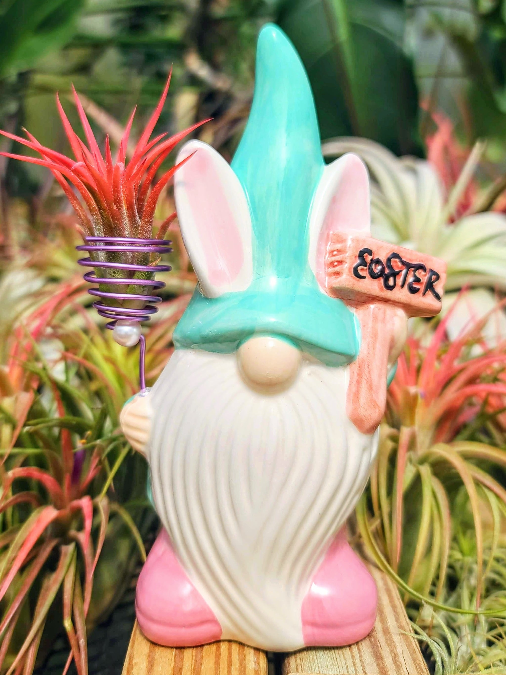 Blue Ceramic Easter Gnome w/ Air Plant