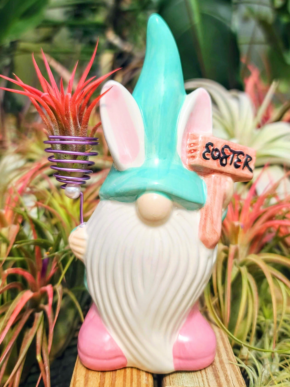 Blue Ceramic Easter Gnome w/ Air Plant