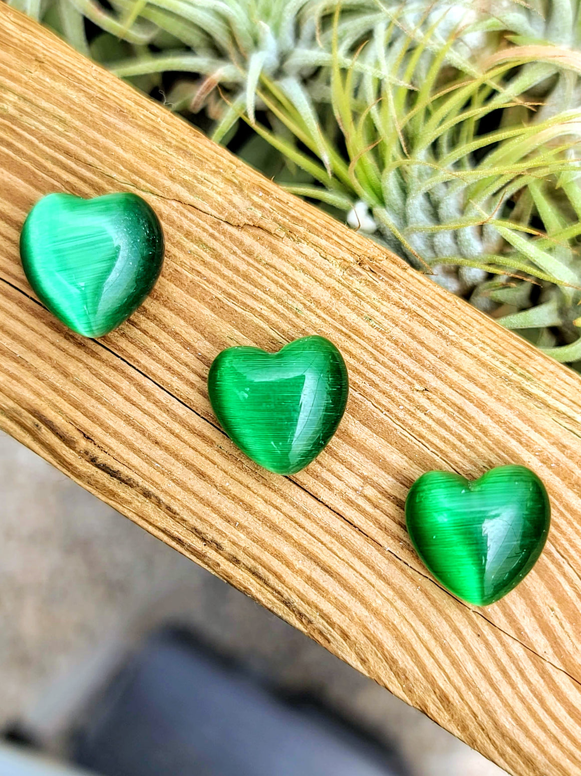 Mini Green Cats Eye Crystal Heart