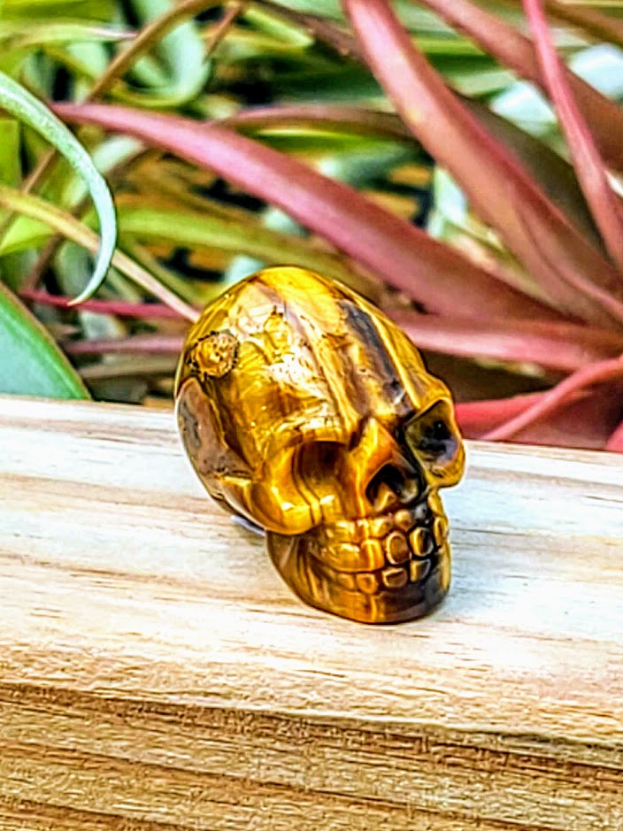 Mini Tigers Eye Skull Carving