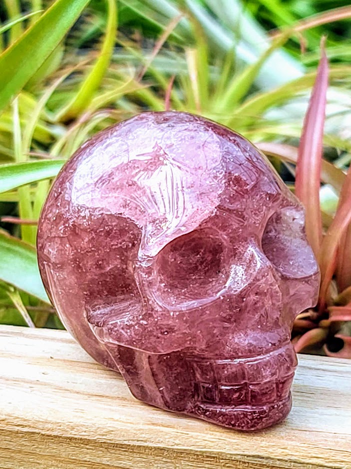 Large Strawberry Quartz Skull Carving
