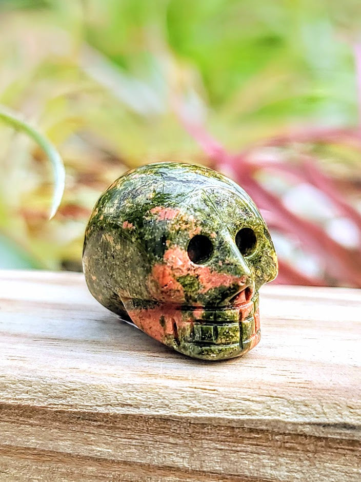 Mini Unakite Skull Carving
