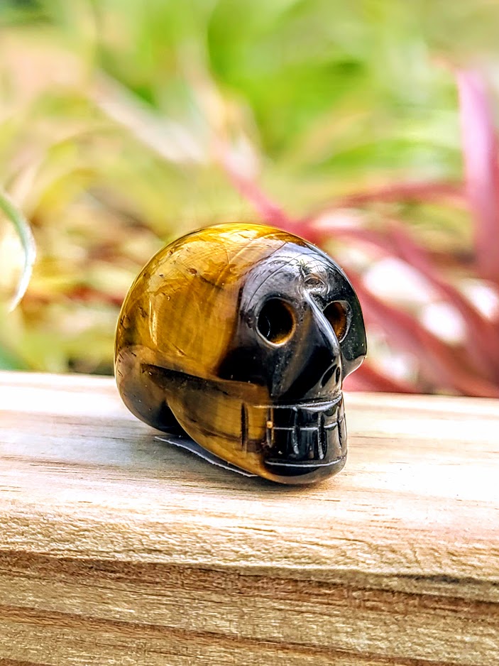 Mini Tigers Eye Skull Carving