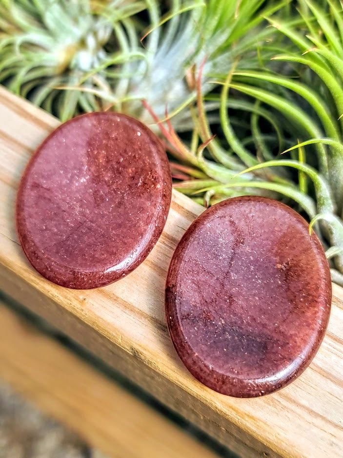 Strawberry Quartz Crystal Worry Stone Carving