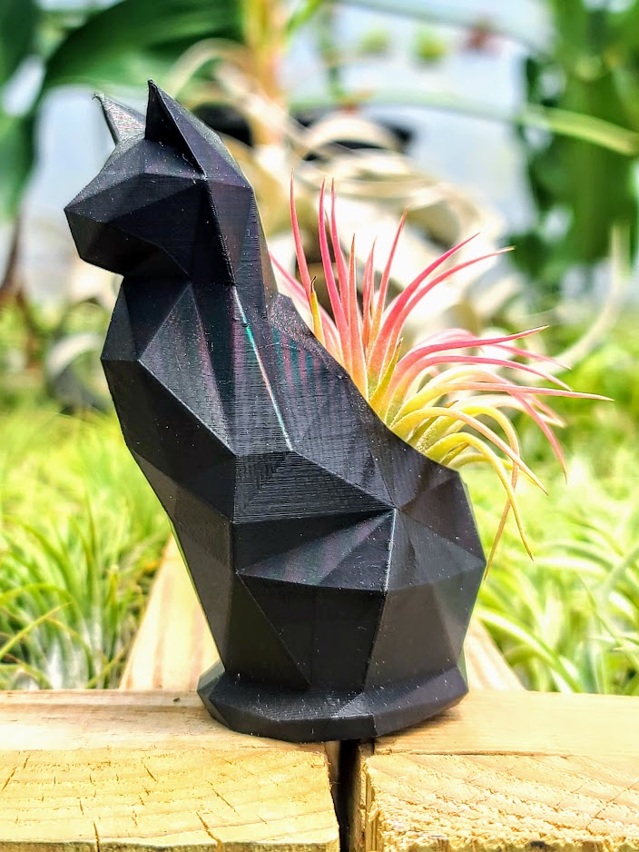 Medium Metallic Black Cat 3D Printed Holder w/ Rubra