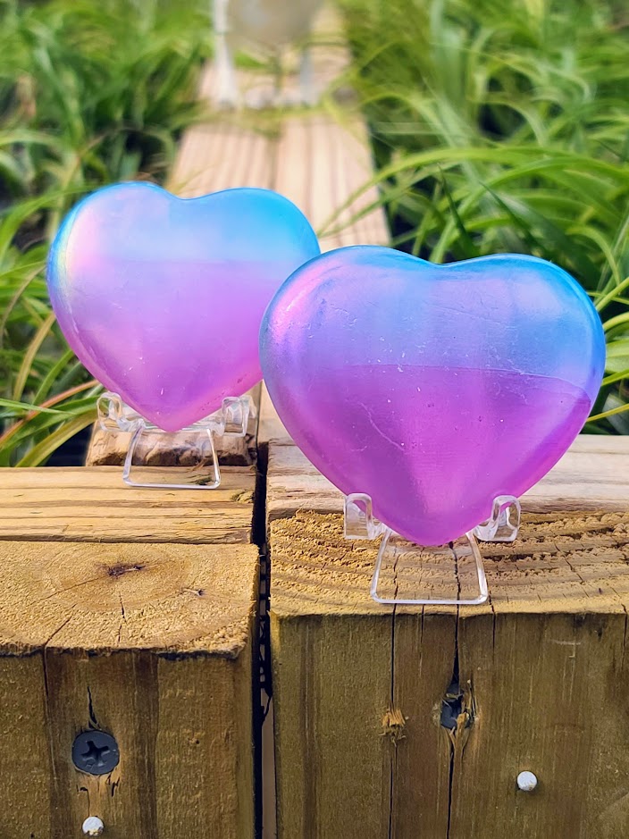 Aura Coated Selenite Crystal Heart