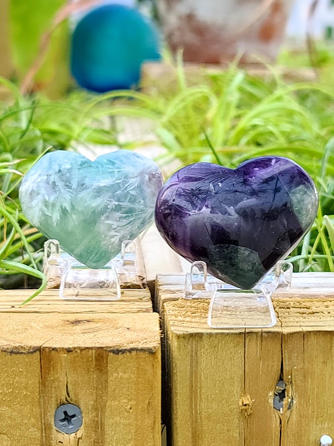 Snowflake Rainbow Fluorite Crystal Heart