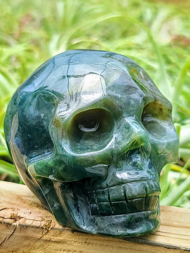 Large Moss Agate Skull Carving