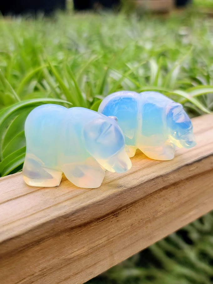Opalite Polar Bear Crystal Carving