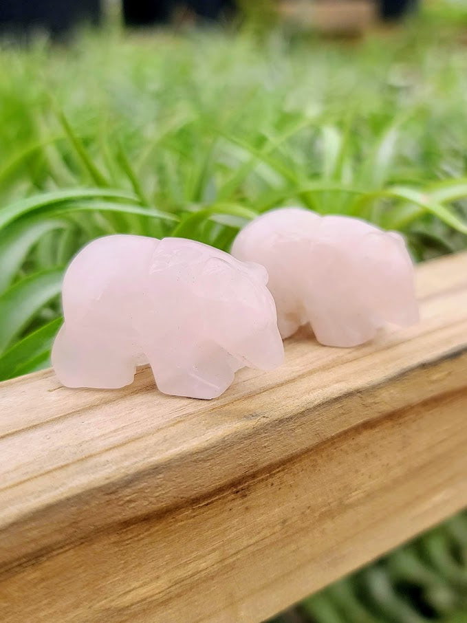 Rose Quartz Polar Bear Crystal Carving