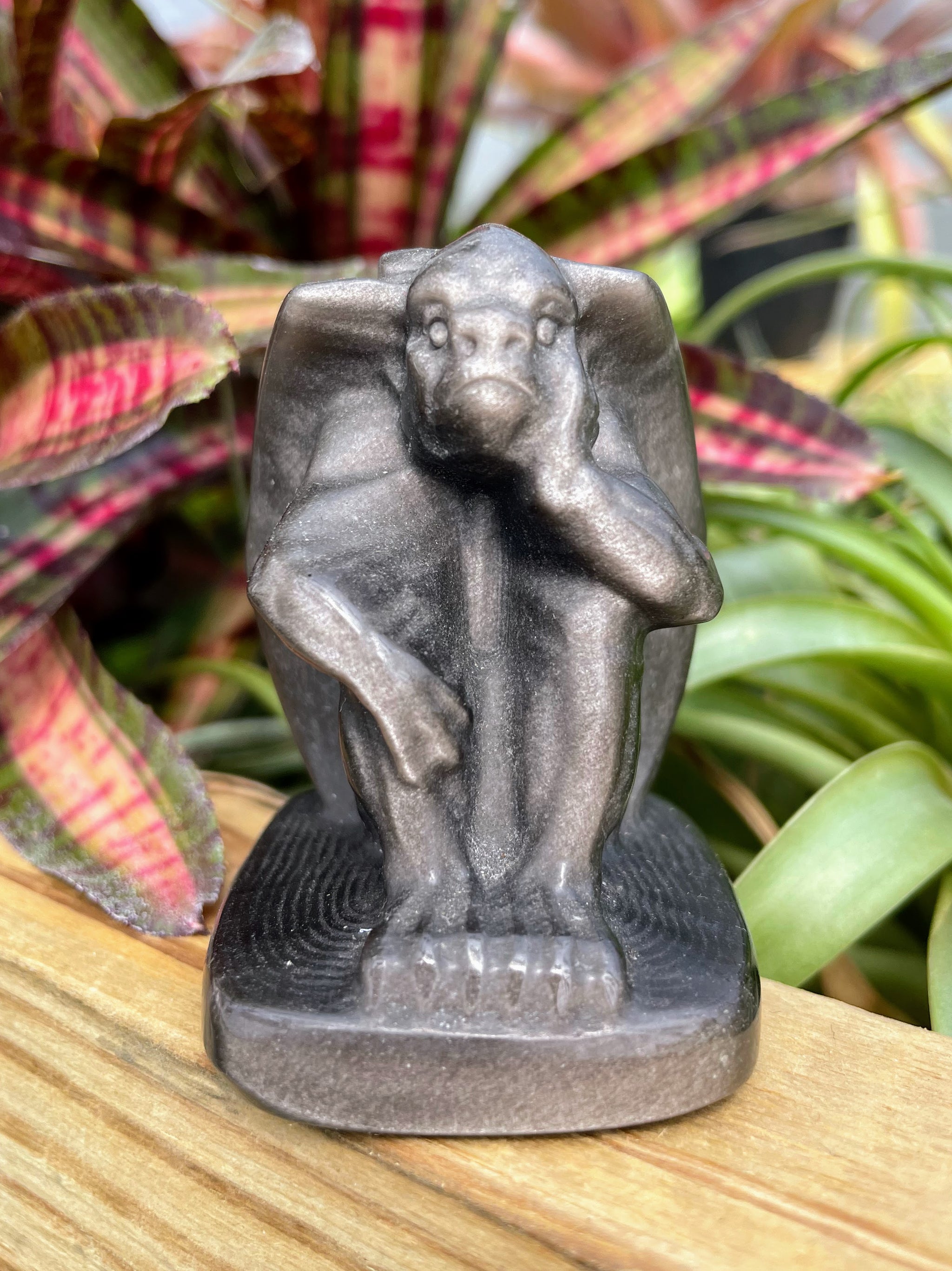 Silver Sheen Obsidian Gargoyle Crystal Carving