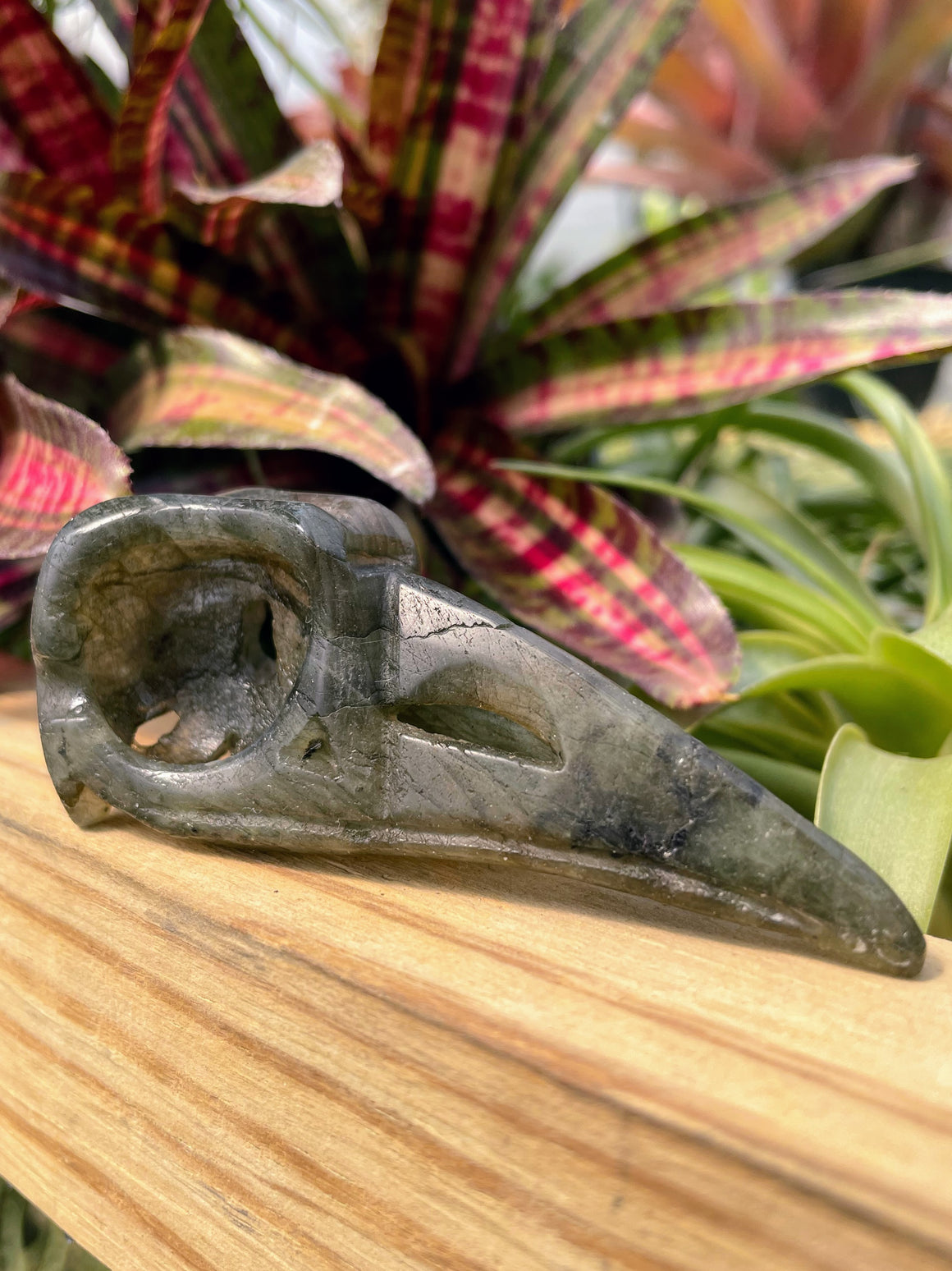 Labradorite Raven Skull Crystal Carving