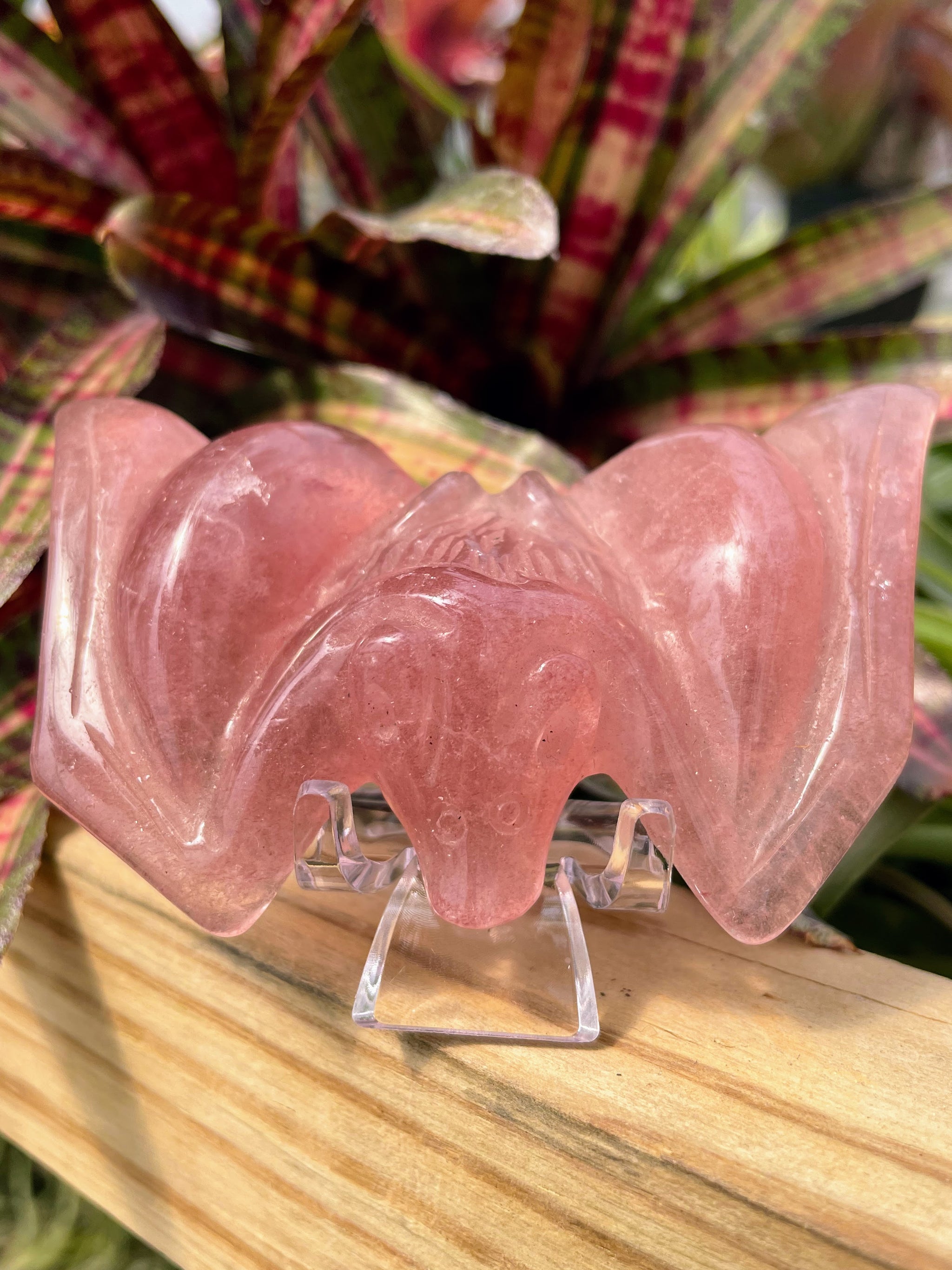 Strawberry Quartz Bat Crystal Carving
