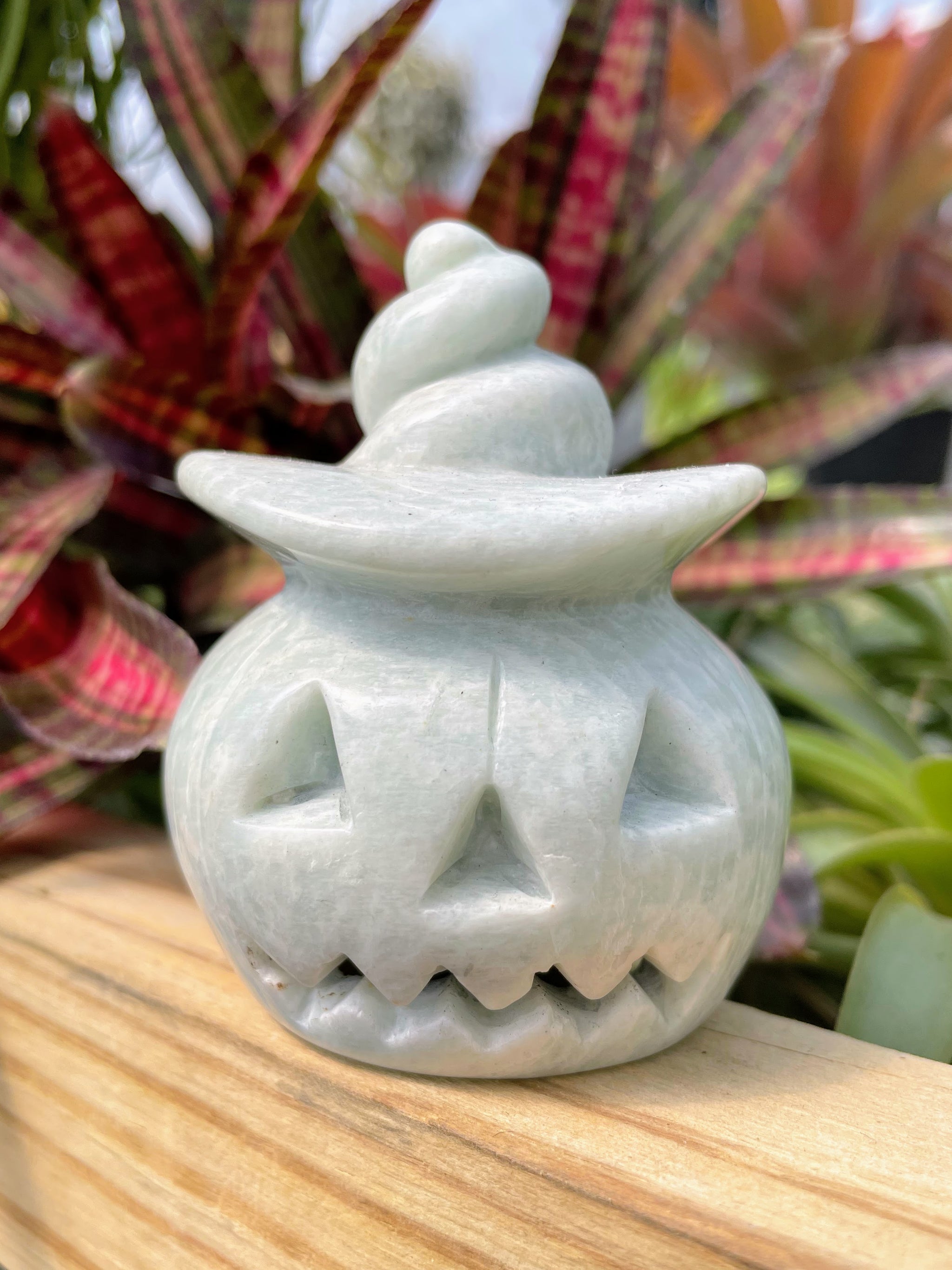 Caribbean Calcite Jack-O'-Lantern Crystal Carving
