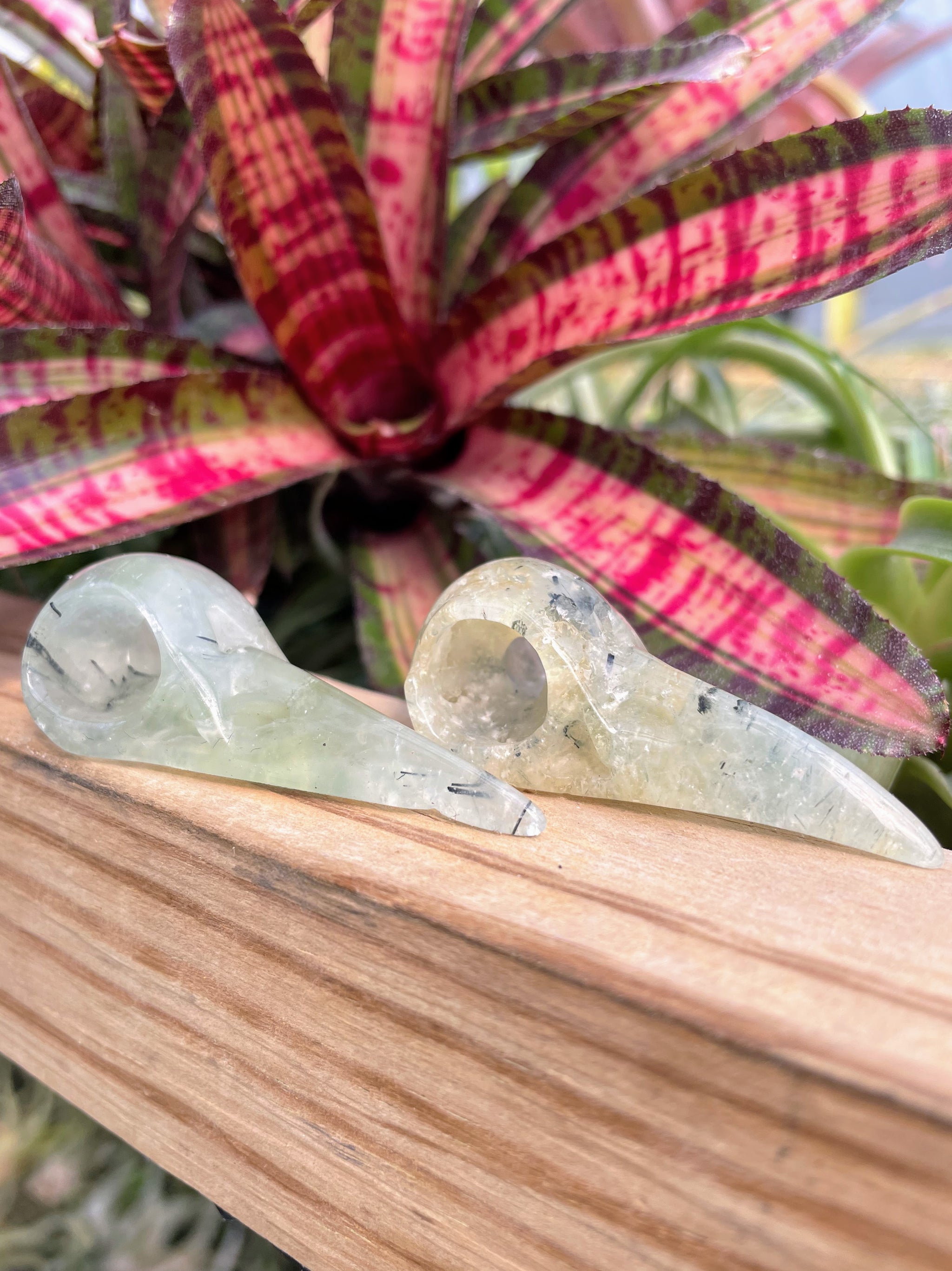 Prehnite Raven Skull Crystal Carving