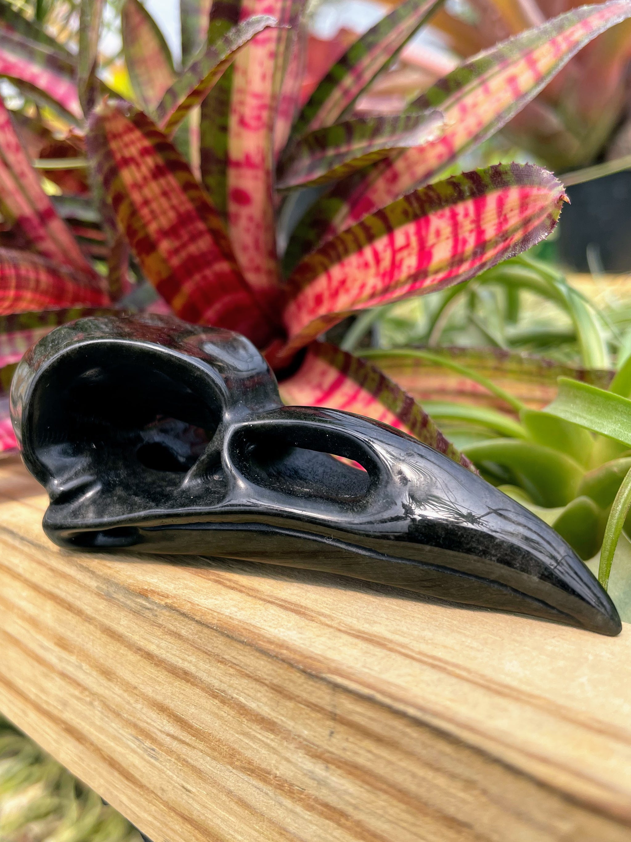 Gold Sheen Obsidian Raven Skull Crystal Carving