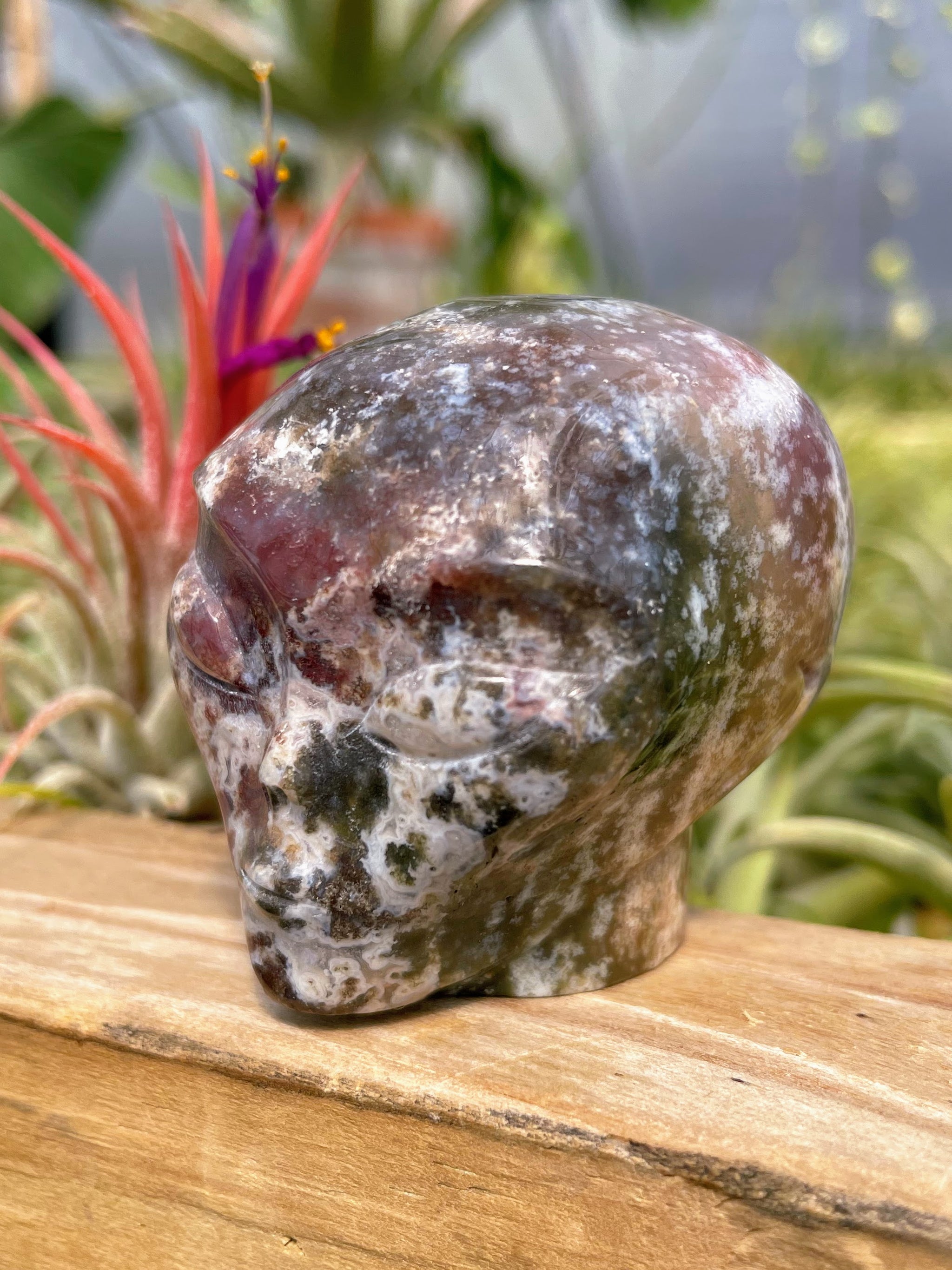 Pink Ocean Jasper Alien Skull Carving
