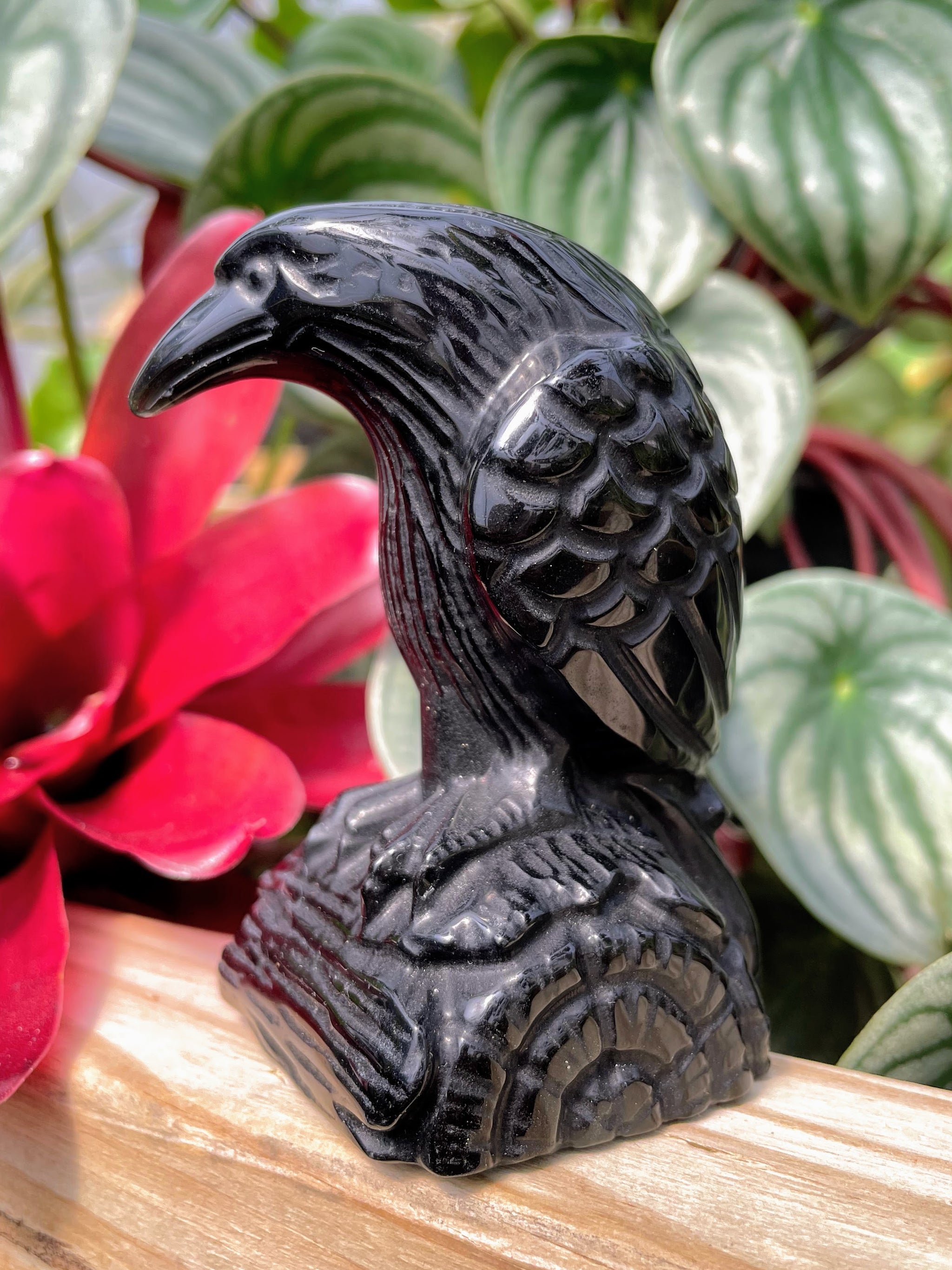 Black Obsidian Raven Crystal Carving