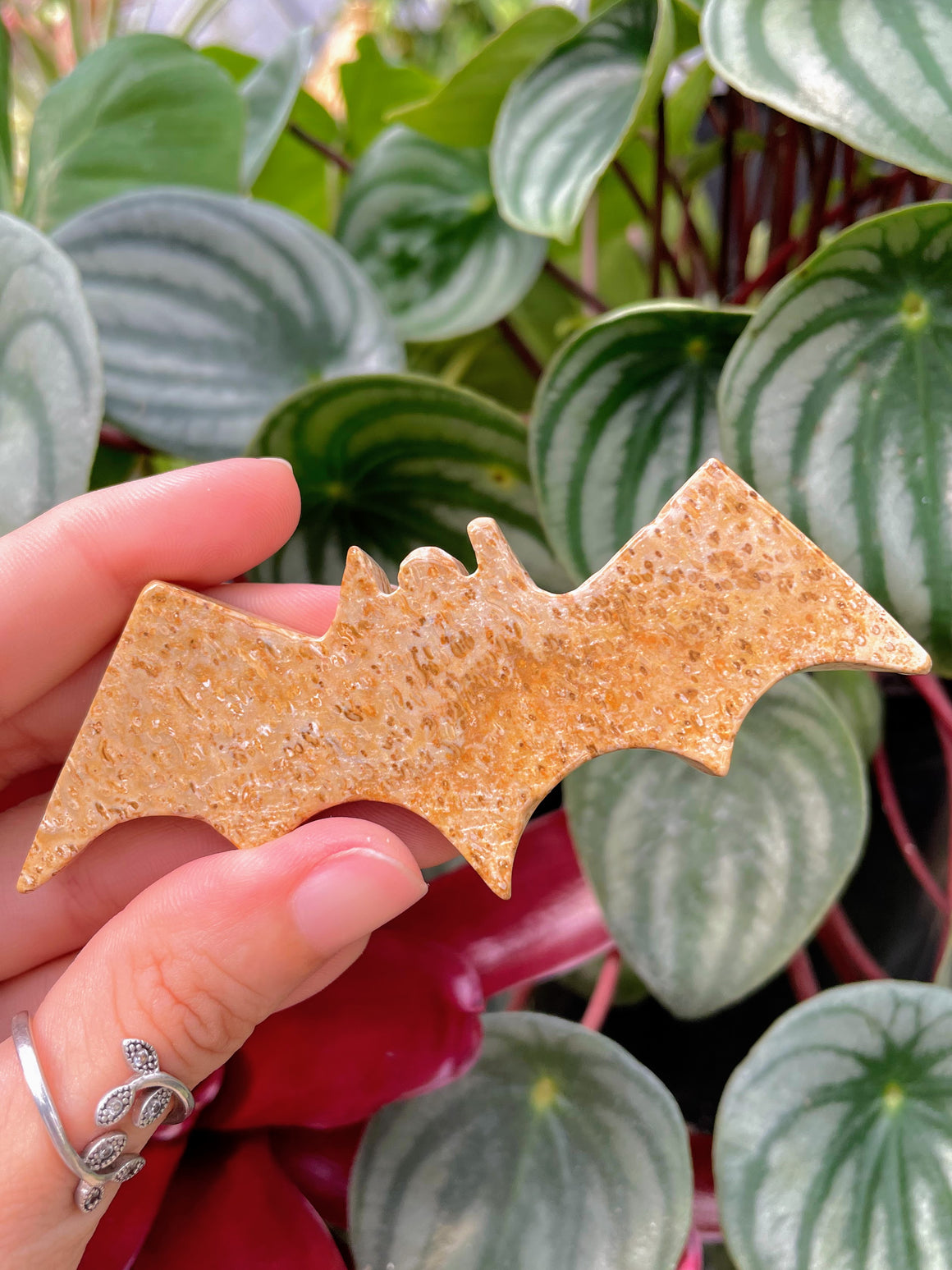 Palm Root Jasper Bat Crystal Carving