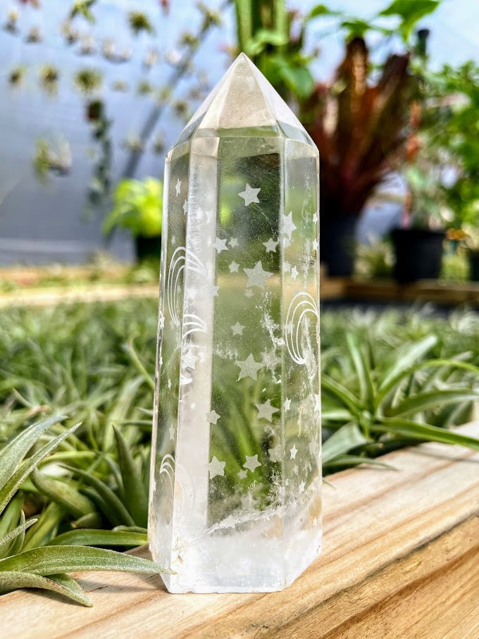 Clear Quartz Moon & Star Crystal Point