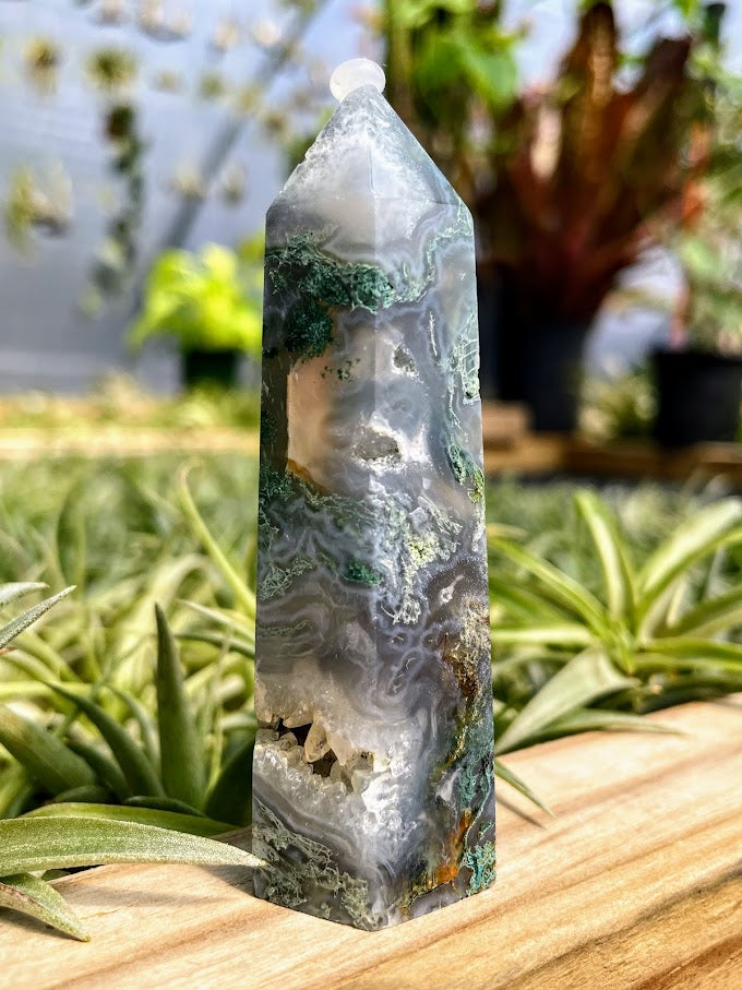 Moss Agate Crystal Point