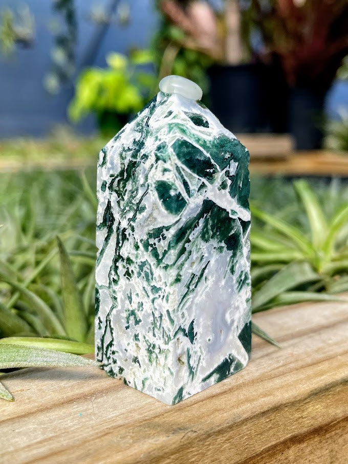 Moss Agate Crystal Point
