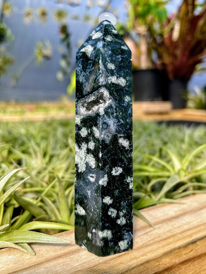 Druzy Moss Agate Crystal Point