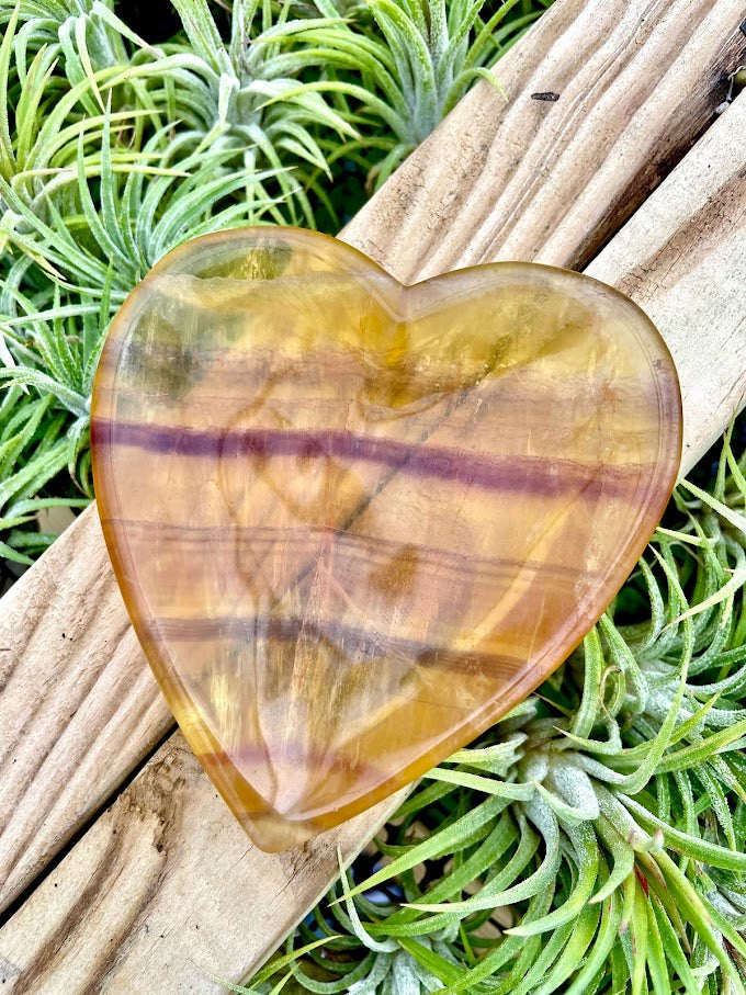 Yellow Fluorite Crystal Heart Bowl